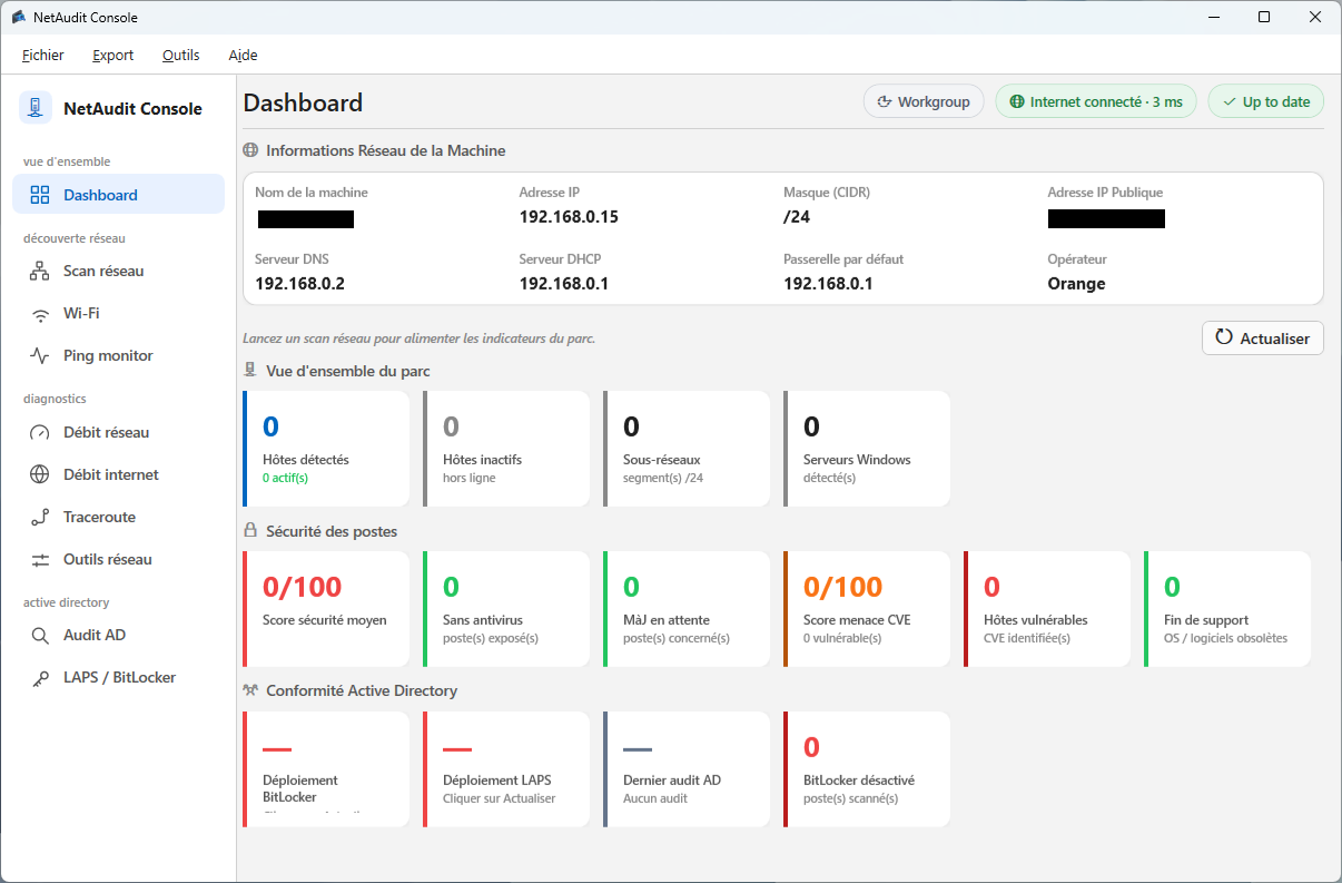 NetAudit Console - Tableau de Bord principal