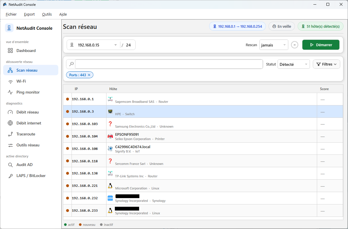 NetAudit Console - Scanner Réseau