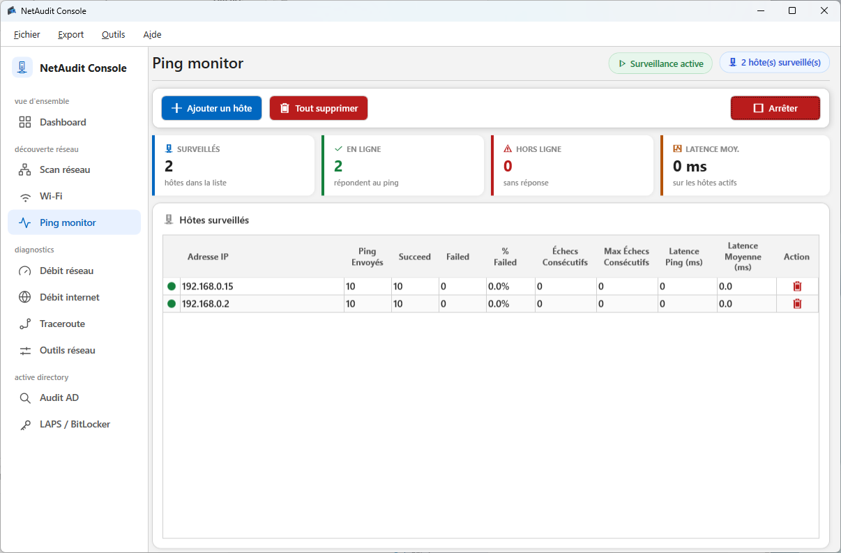 NetAudit Console - Ping Monitor